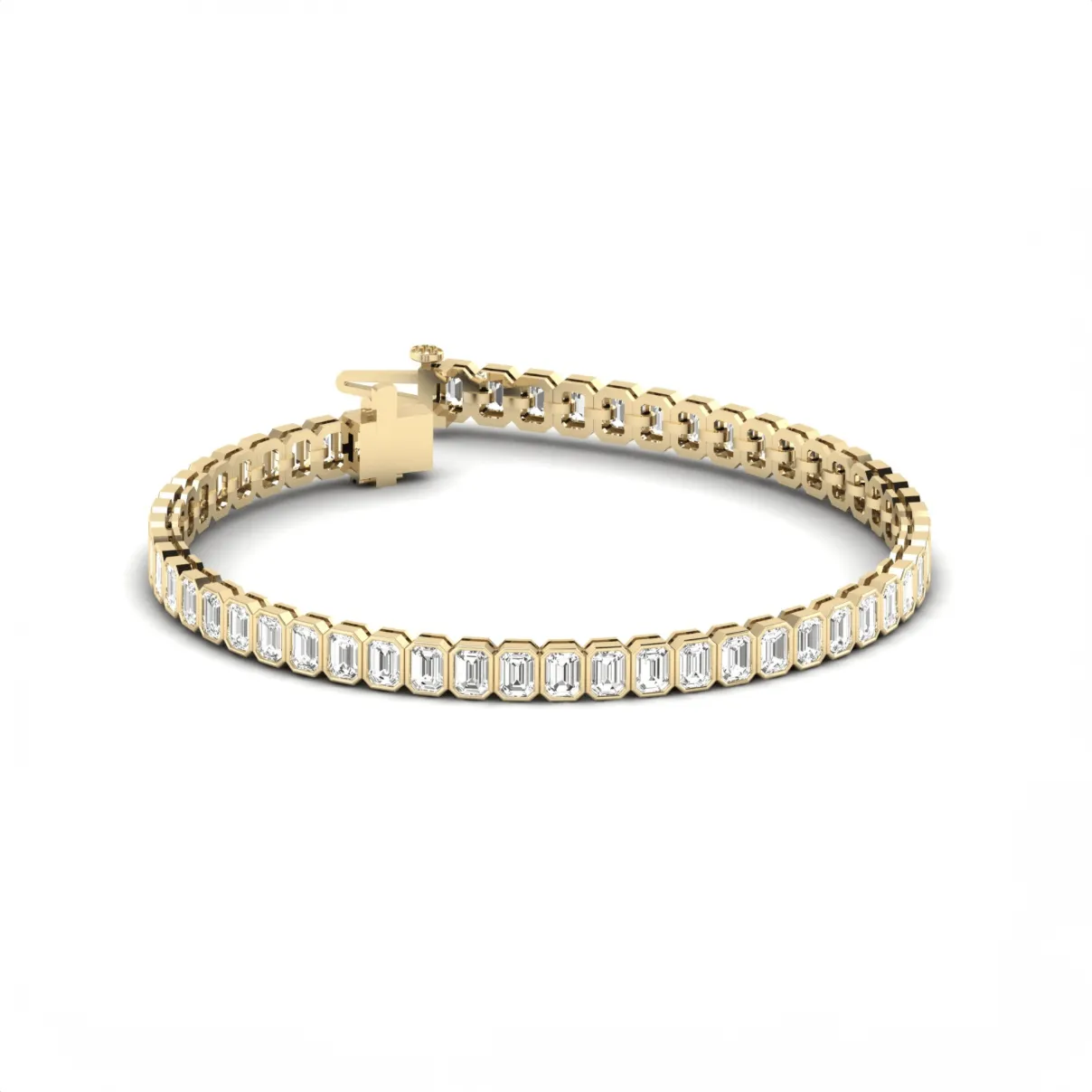 14K & 18K Gold and Emerald Cut Diamond 7-8 ct Tennis Bracelet Bezel Set, Lab Grown (Copy)