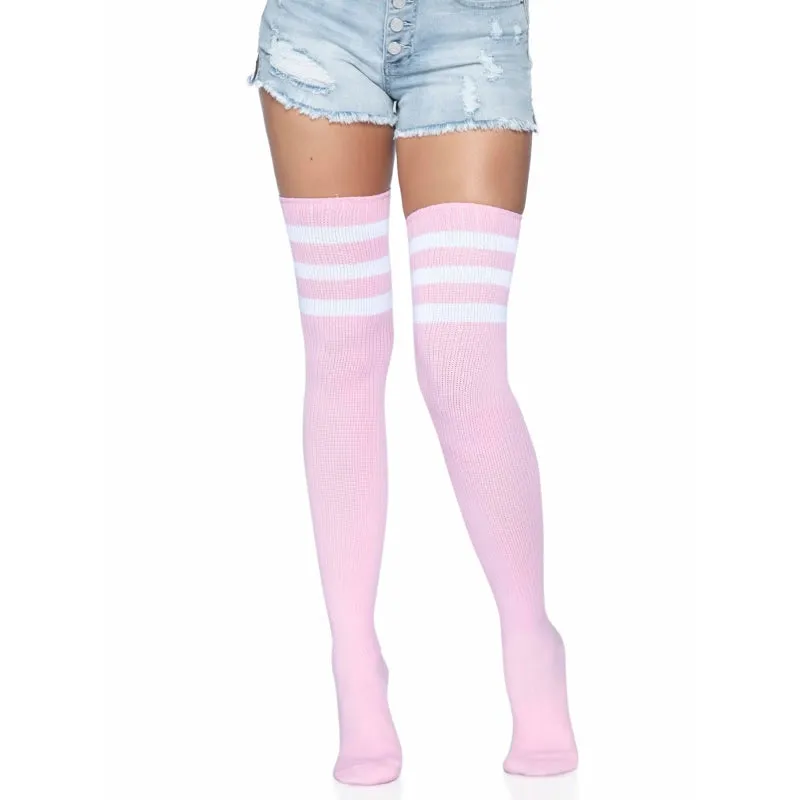 3 Stripes Athletic Ribbed Thigh Highs - One Size - - One Size - Light Pink