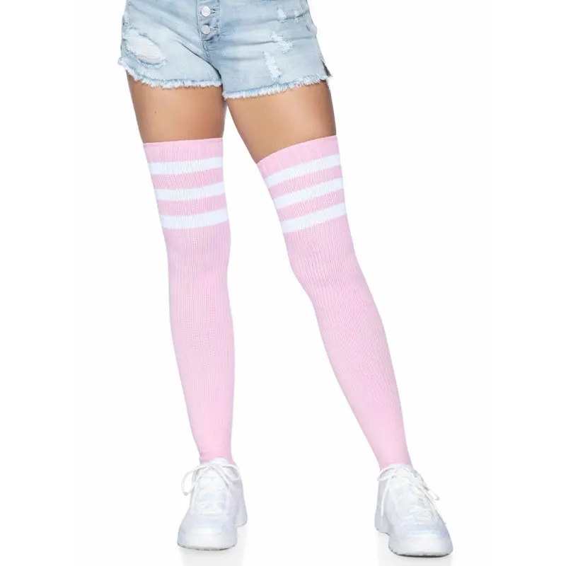 3 Stripes Athletic Ribbed Thigh Highs - One Size - - One Size - Light Pink