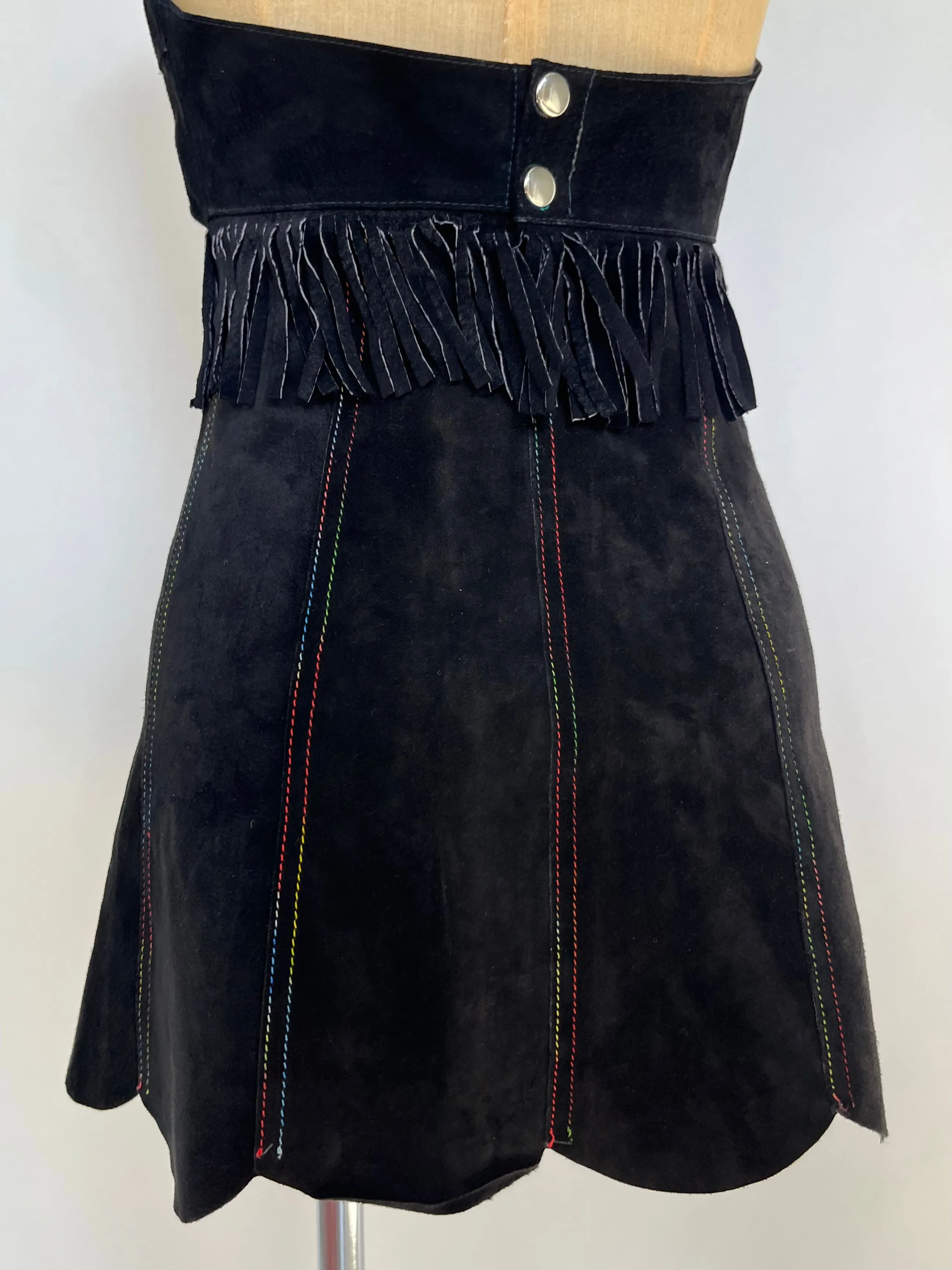 70s Suede Rainbow Threaded Mini Skirt