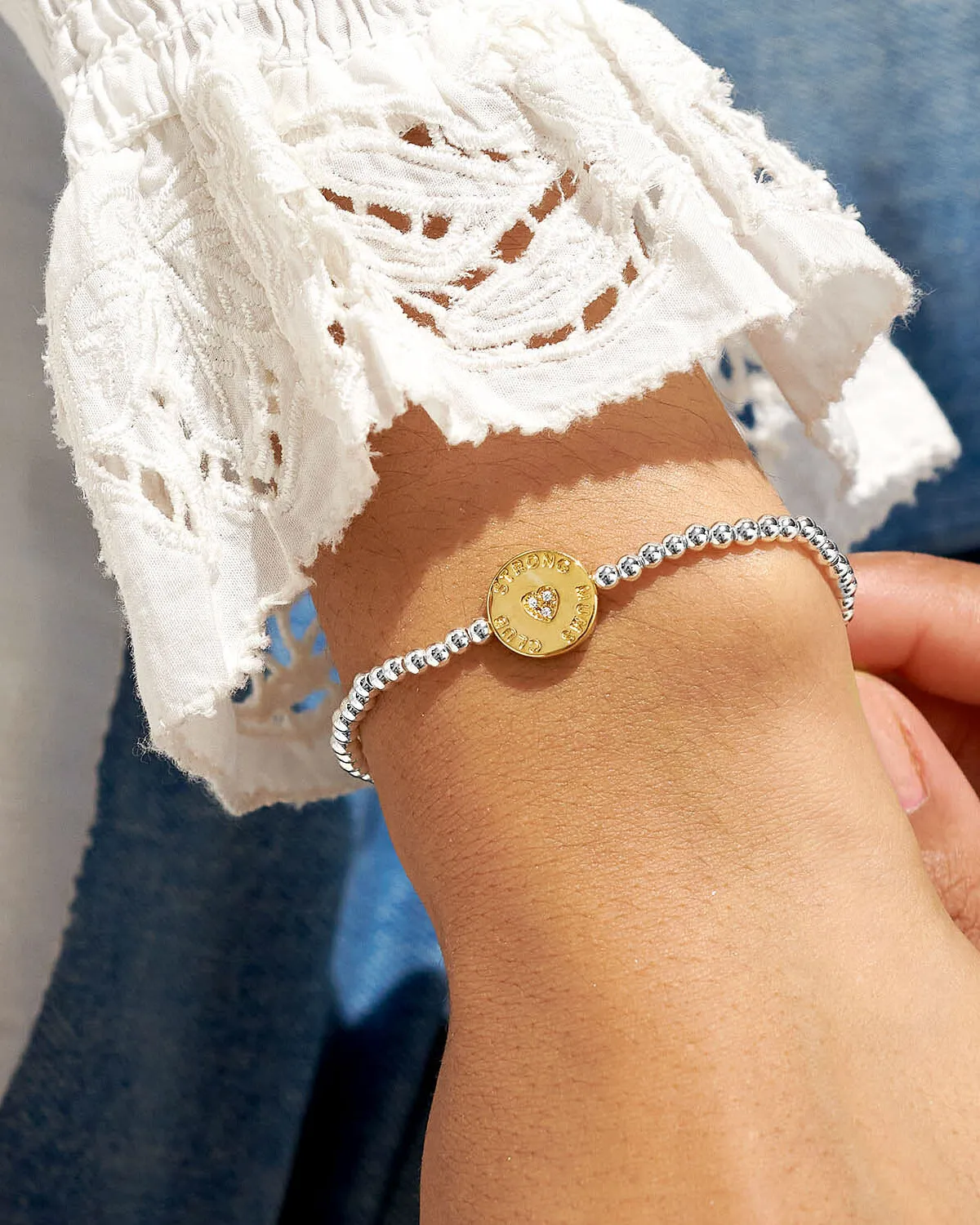 A Little 'Strong Mums Club' Bracelet in Silver & Gold