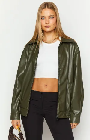 Abbi PU Olive Bomber Jacket