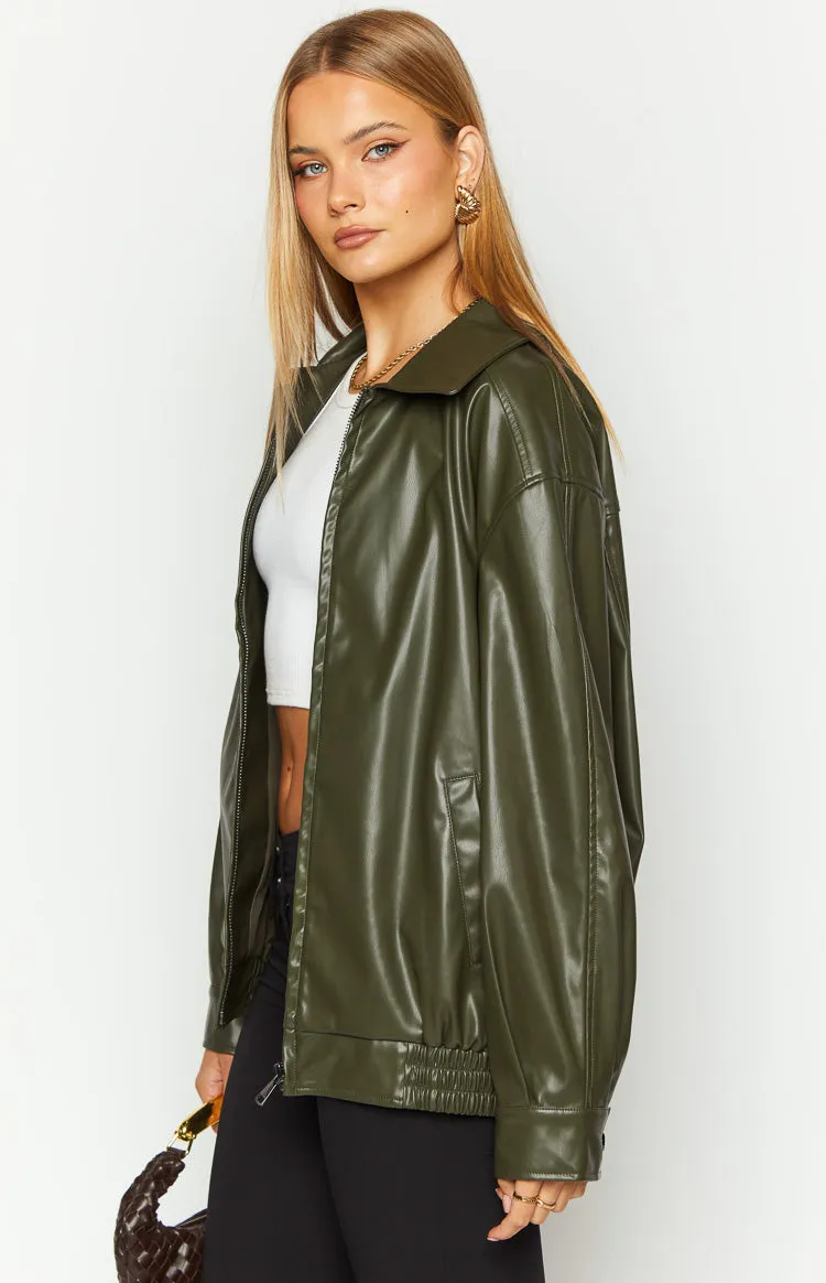 Abbi PU Olive Bomber Jacket