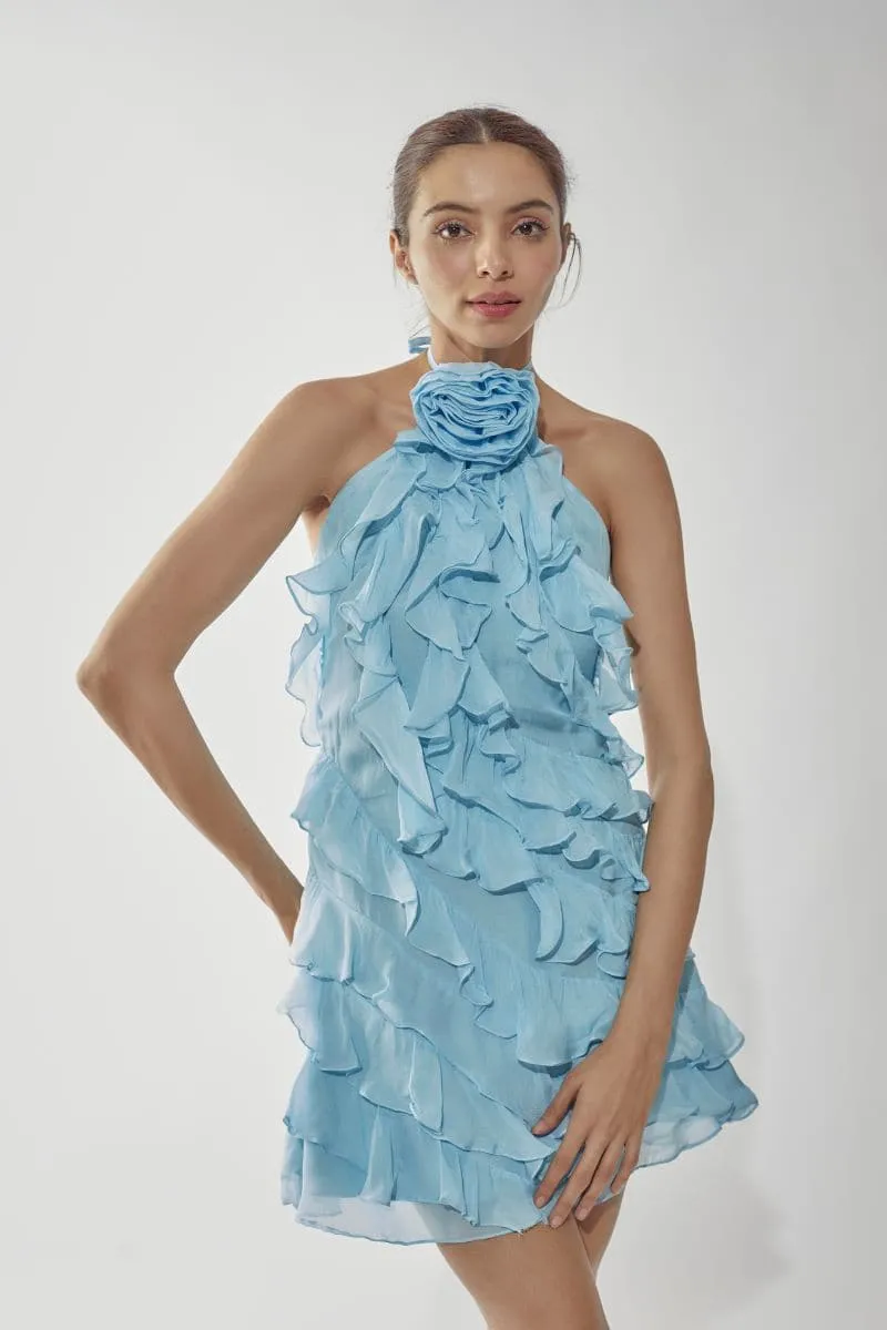 ADA ICE BLUE RUFFLE MINI DRESS