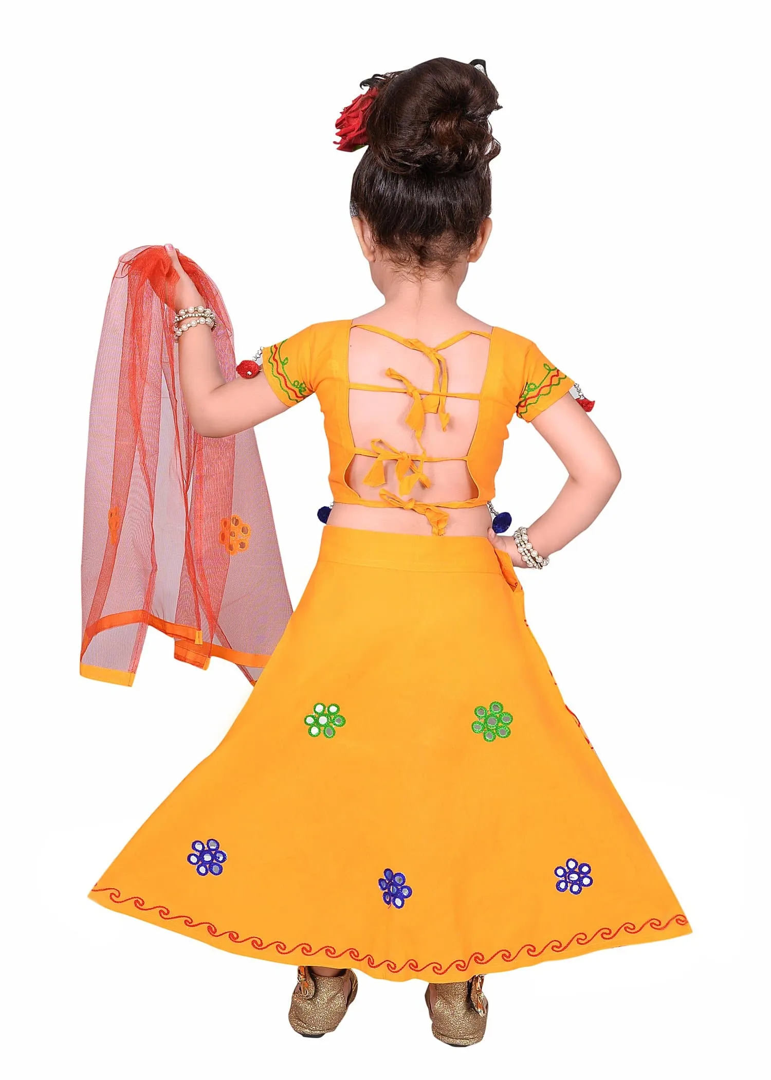 Ahhaaaa Girls Cotton Radha Dress Lehenga-Choli Chania Choli with Dupatta Set