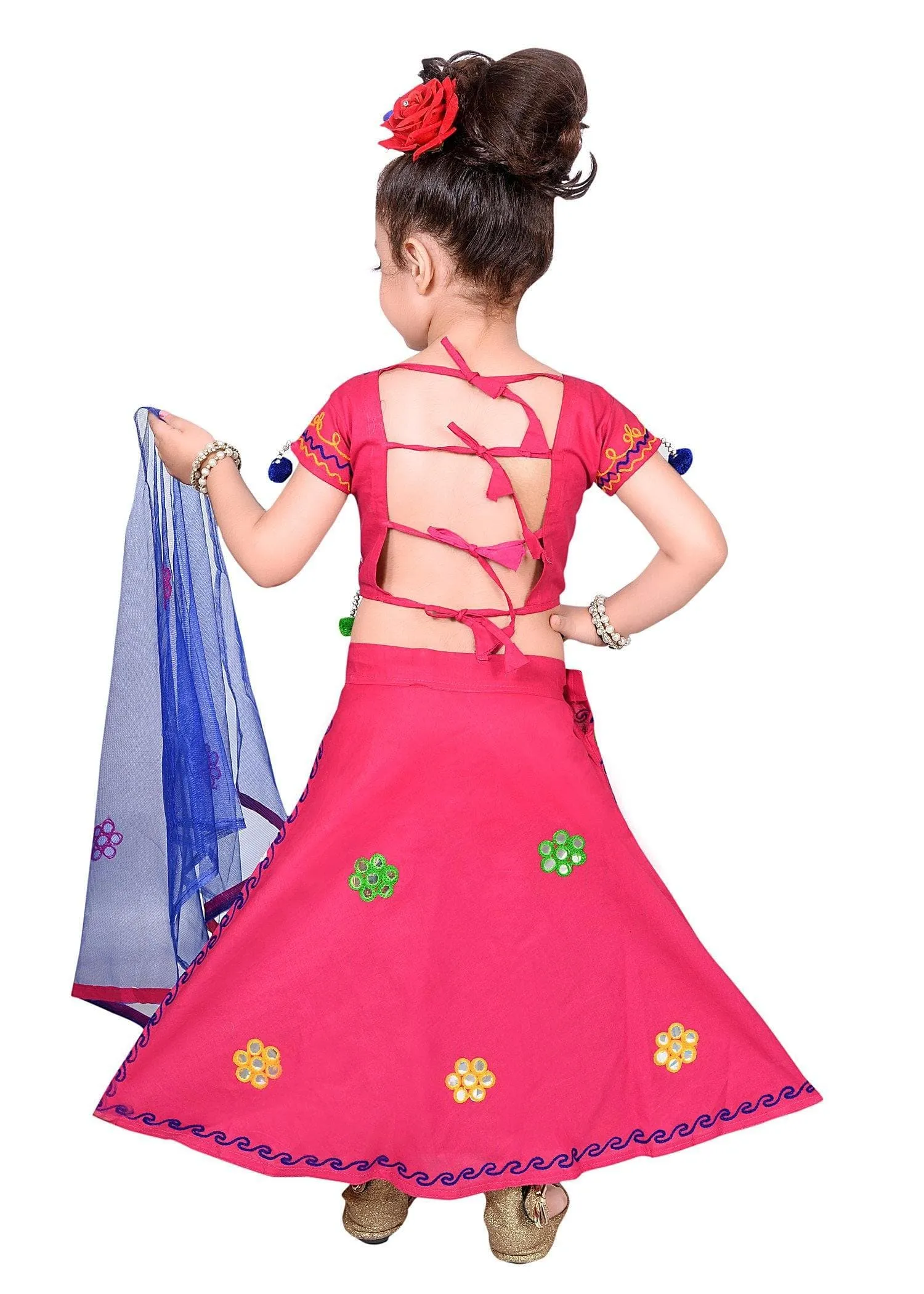 Ahhaaaa Girls Cotton Radha Dress Lehenga-Choli Chania Choli with Dupatta Set