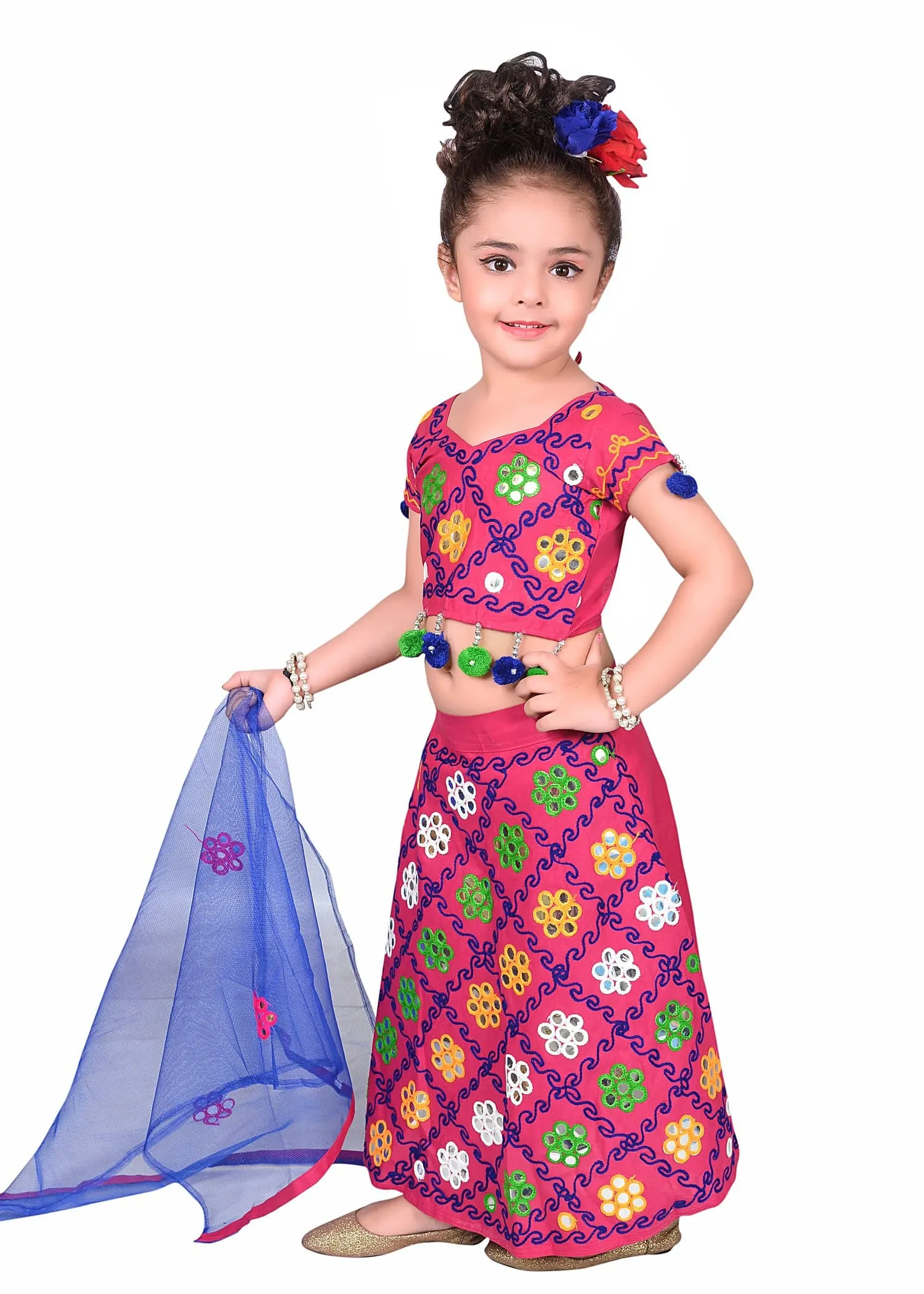 Ahhaaaa Girls Cotton Radha Dress Lehenga-Choli Chania Choli with Dupatta Set