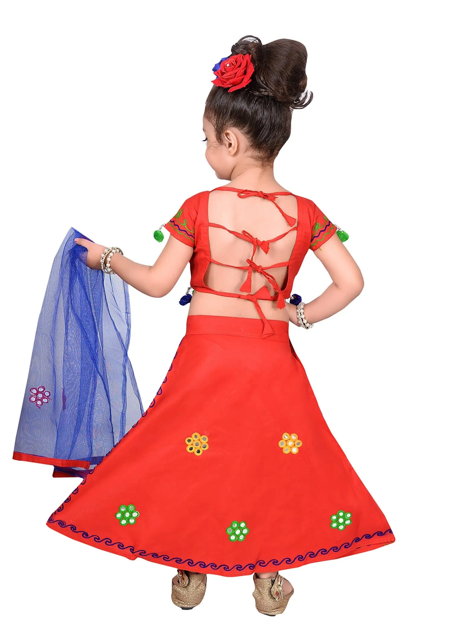 Ahhaaaa Girls Cotton Radha Dress Lehenga-Choli Chania Choli with Dupatta Set