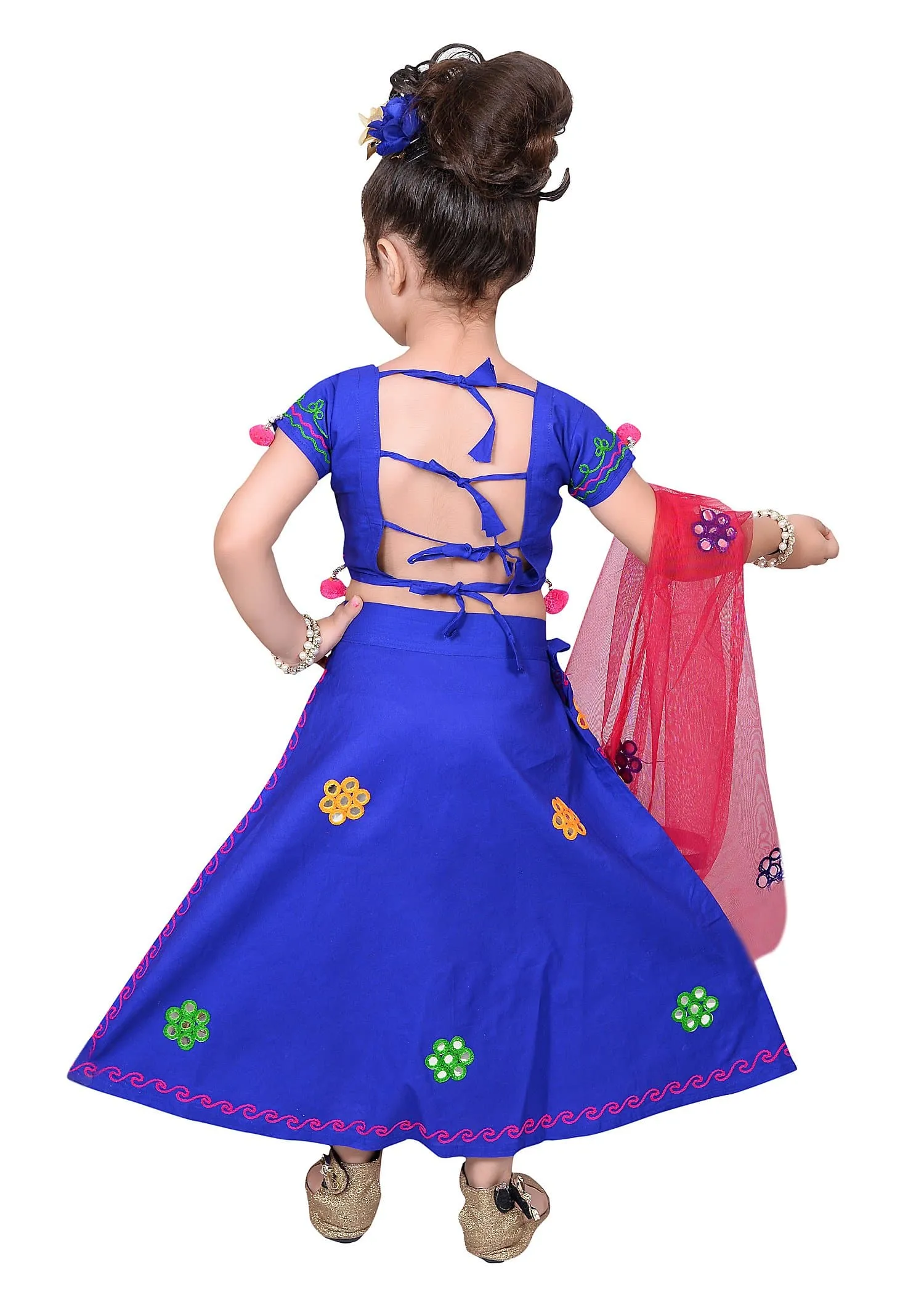 Ahhaaaa Girls Cotton Radha Dress Lehenga-Choli Chania Choli with Dupatta Set