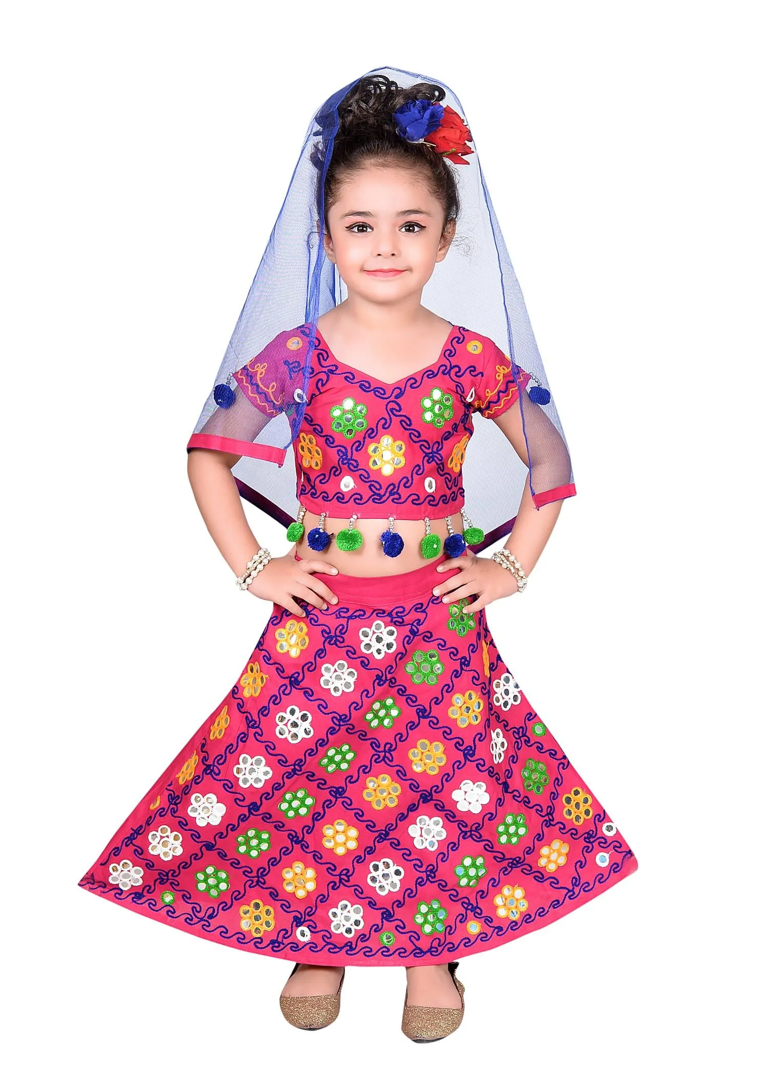 Ahhaaaa Girls Cotton Radha Dress Lehenga-Choli Chania Choli with Dupatta Set