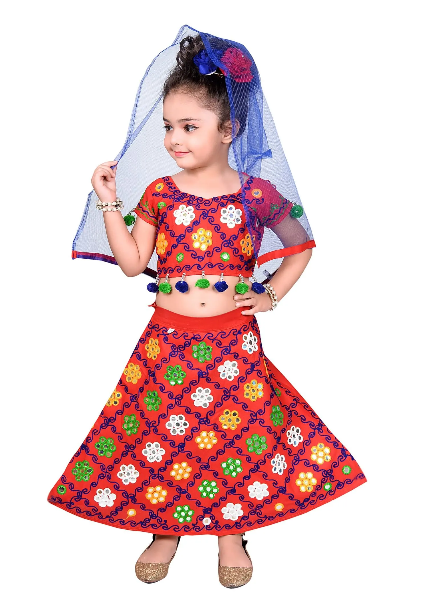 Ahhaaaa Girls Cotton Radha Dress Lehenga-Choli Chania Choli with Dupatta Set