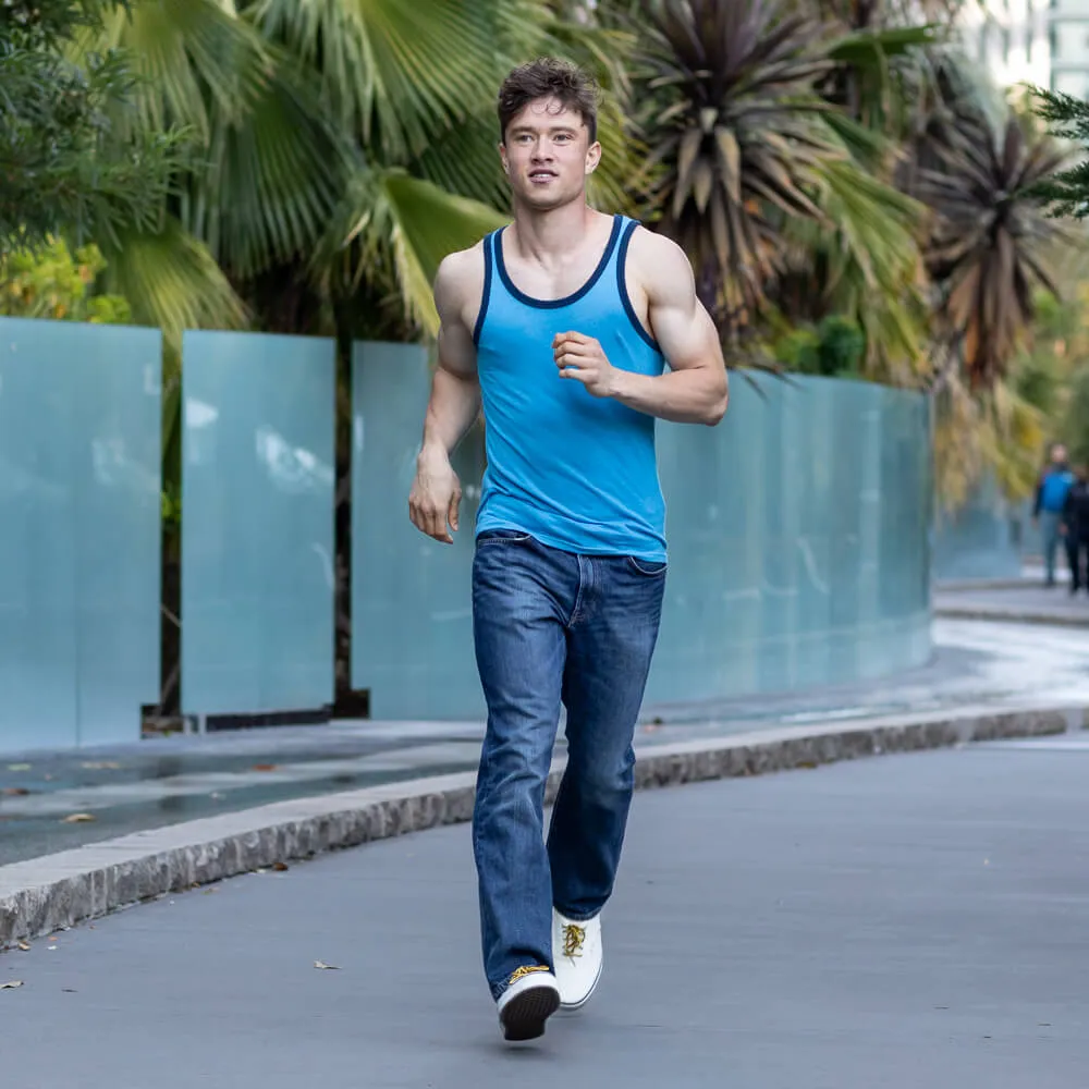 Aqua Blue & Navy Tri-Blend Varsity Tank Top