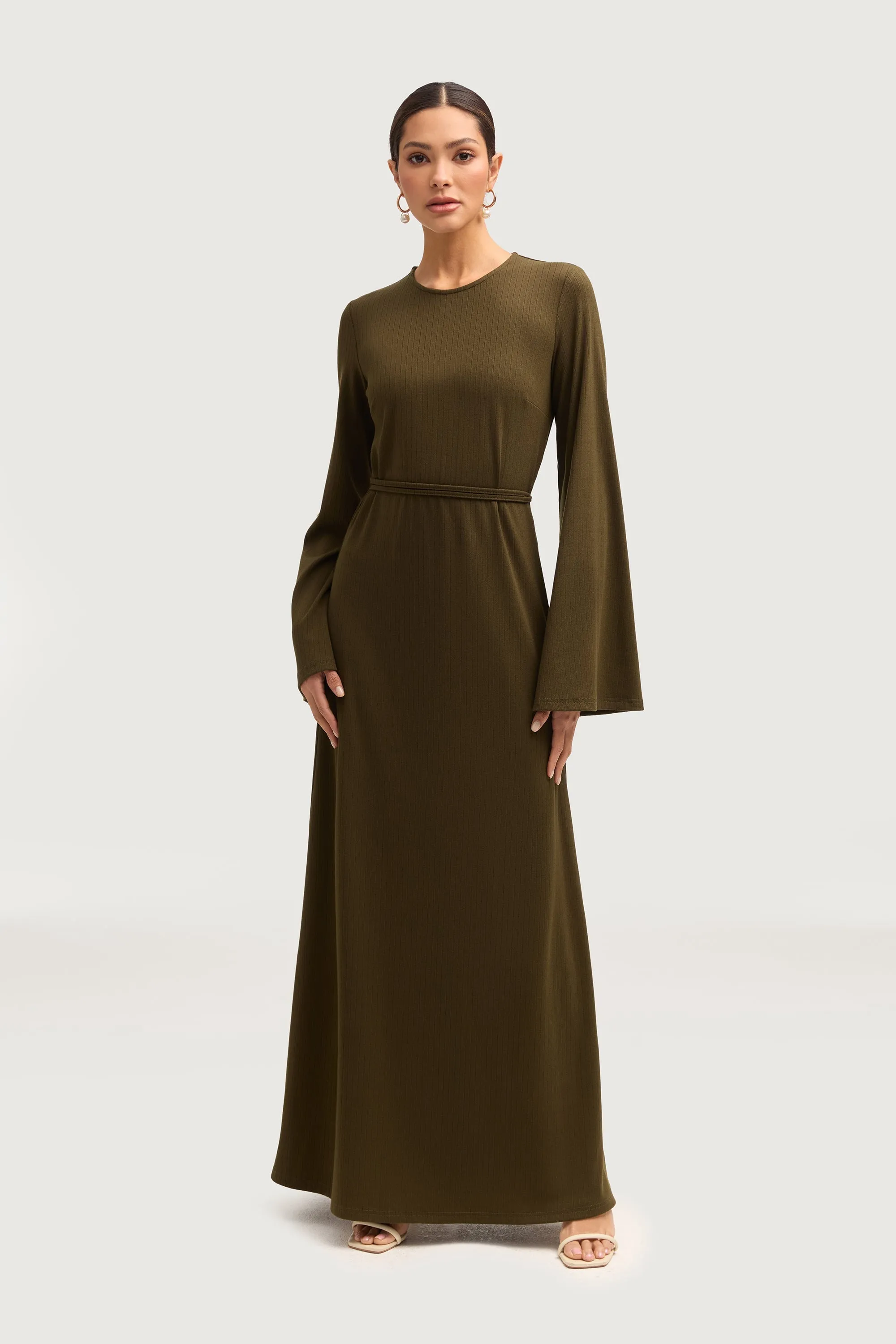 Ava Ribbed Maxi Dress - Olive