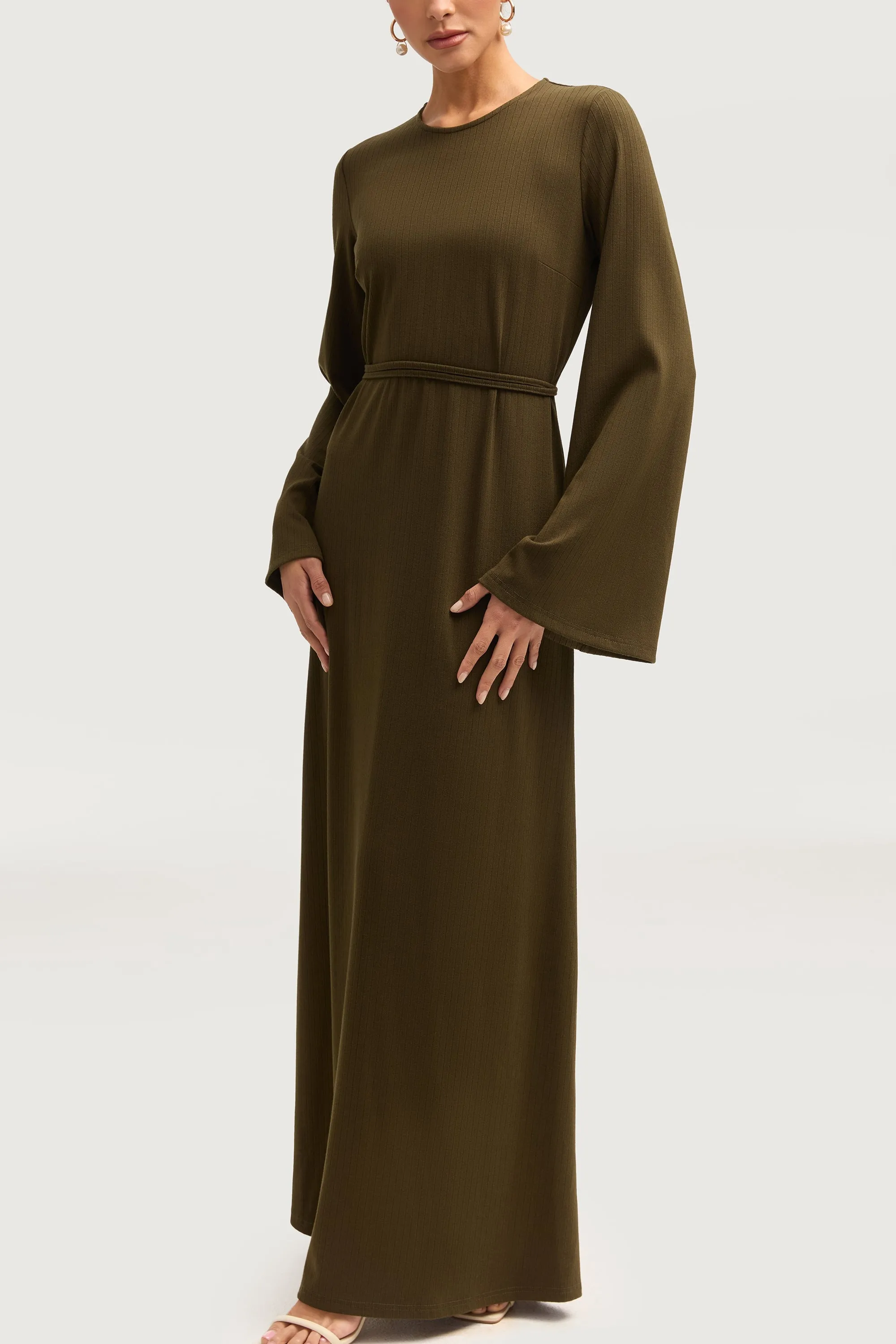 Ava Ribbed Maxi Dress - Olive