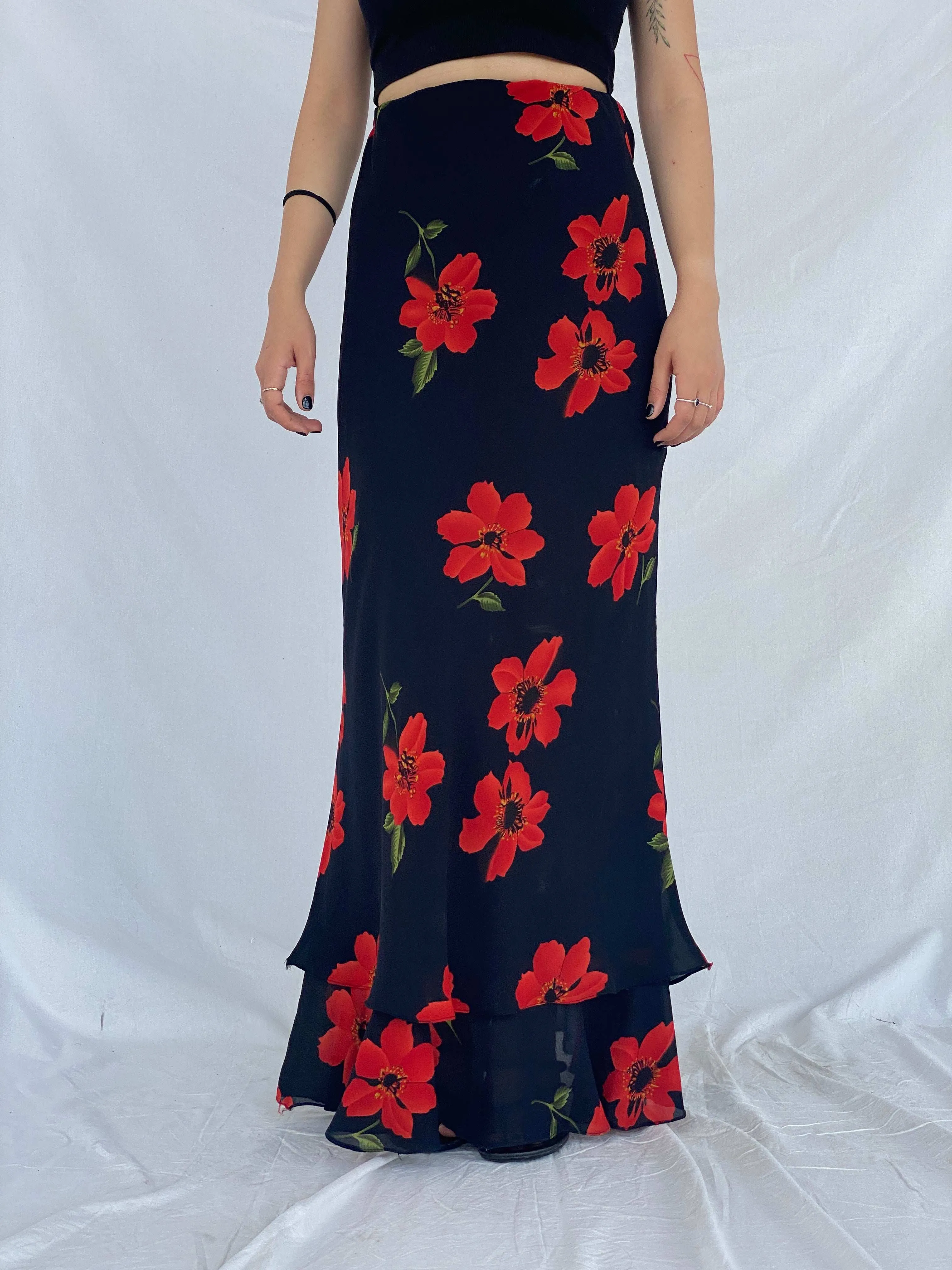 Beautiful 90s Floral Layered Maxi Skirt