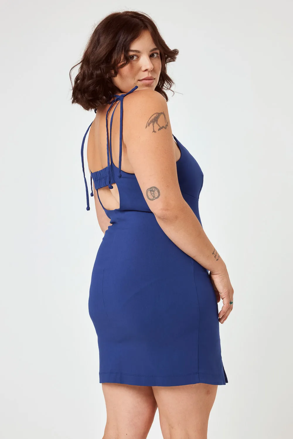 Blue Sleeveless Tie Shoulder Bodycon Dress