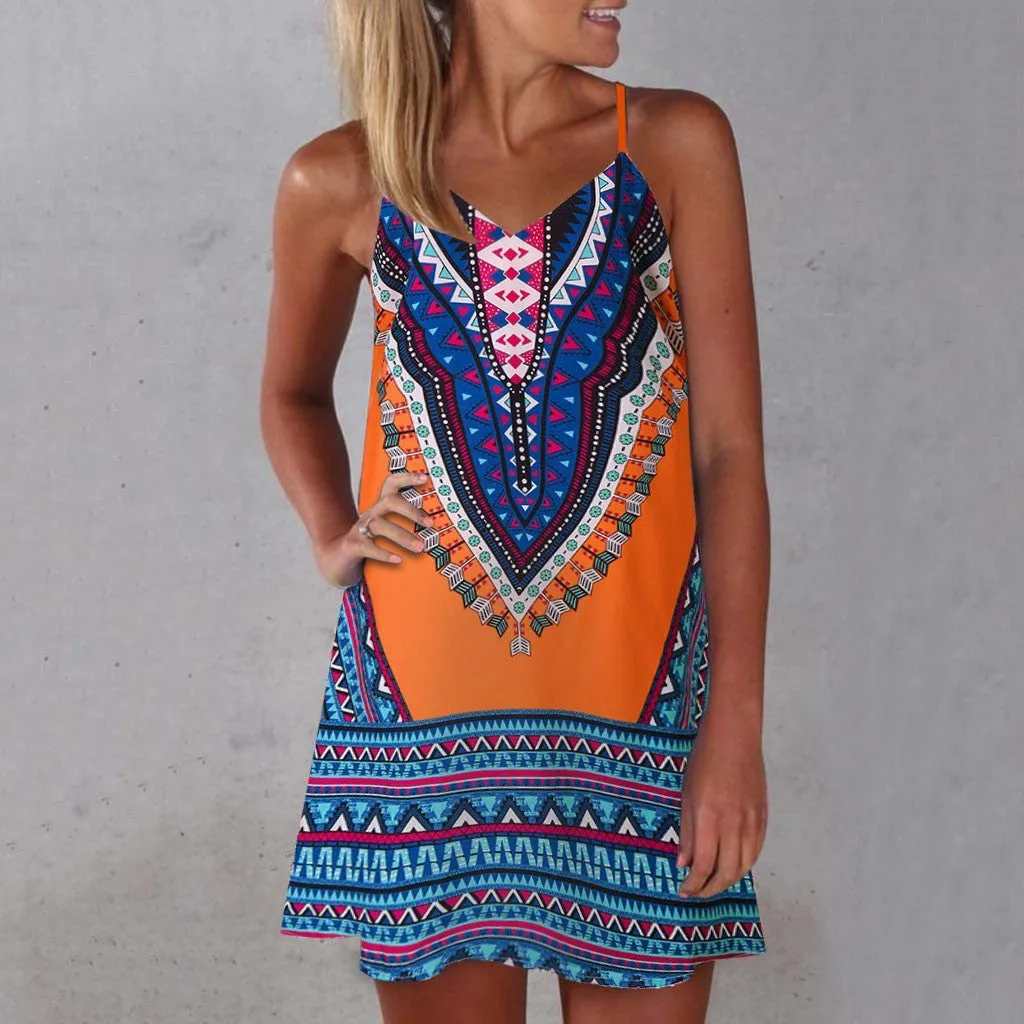 Boho Chic Colorful Pattered Short Summer Dress