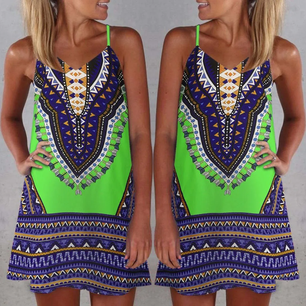 Boho Chic Colorful Pattered Short Summer Dress