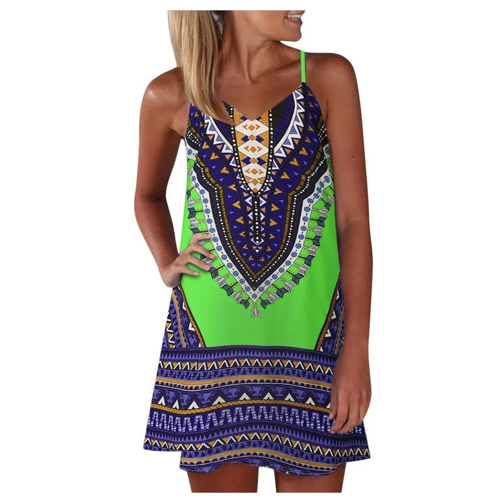 Boho Chic Colorful Pattered Short Summer Dress