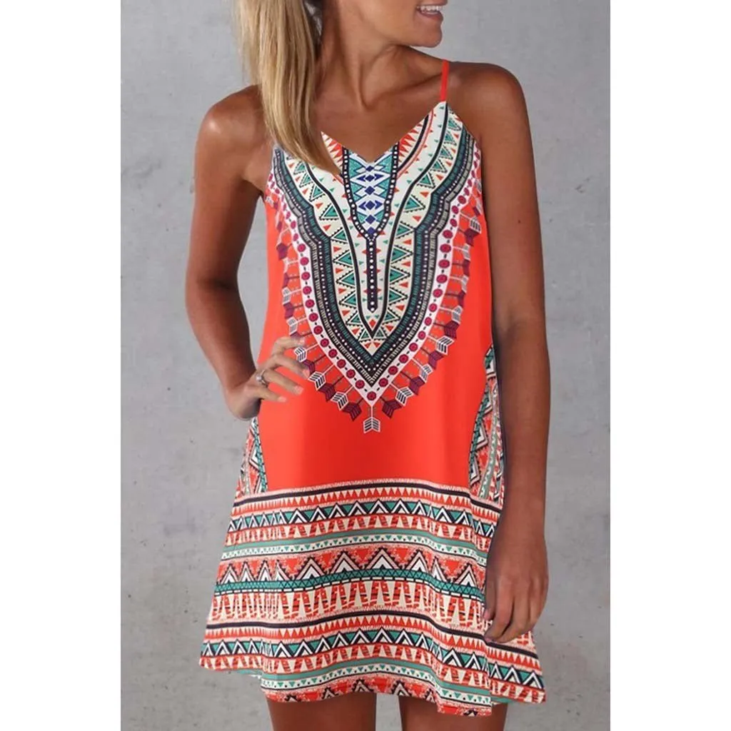 Boho Chic Colorful Pattered Short Summer Dress