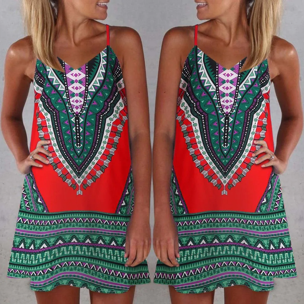 Boho Chic Colorful Pattered Short Summer Dress