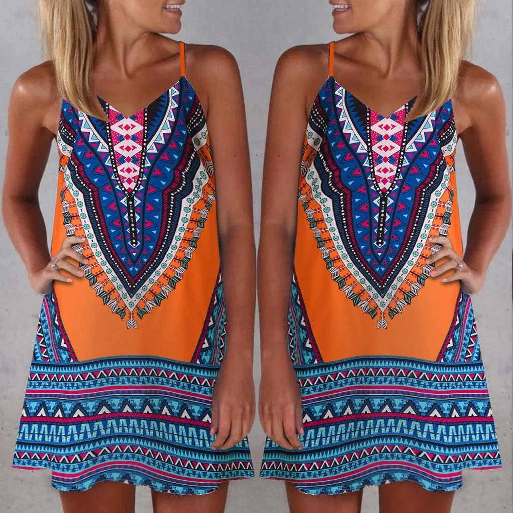 Boho Chic Colorful Pattered Short Summer Dress