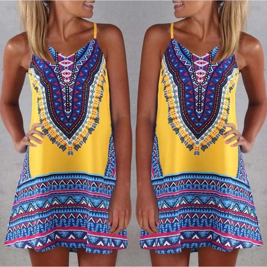 Boho Chic Colorful Pattered Short Summer Dress