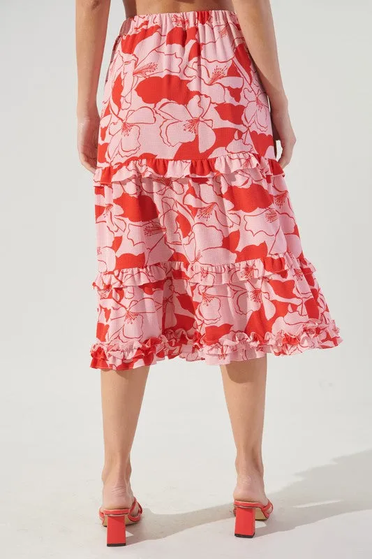 Caliente Pink Lemonade Layered Ruffle Midi Skirt by Sugarlips