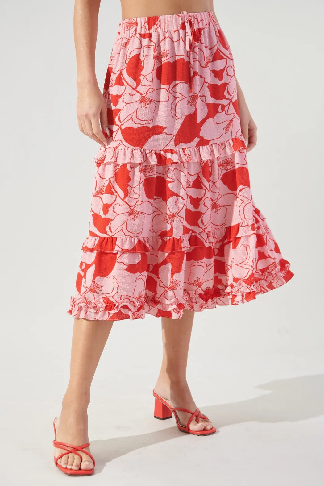 Caliente Pink Lemonade Layered Ruffle Midi Skirt by Sugarlips