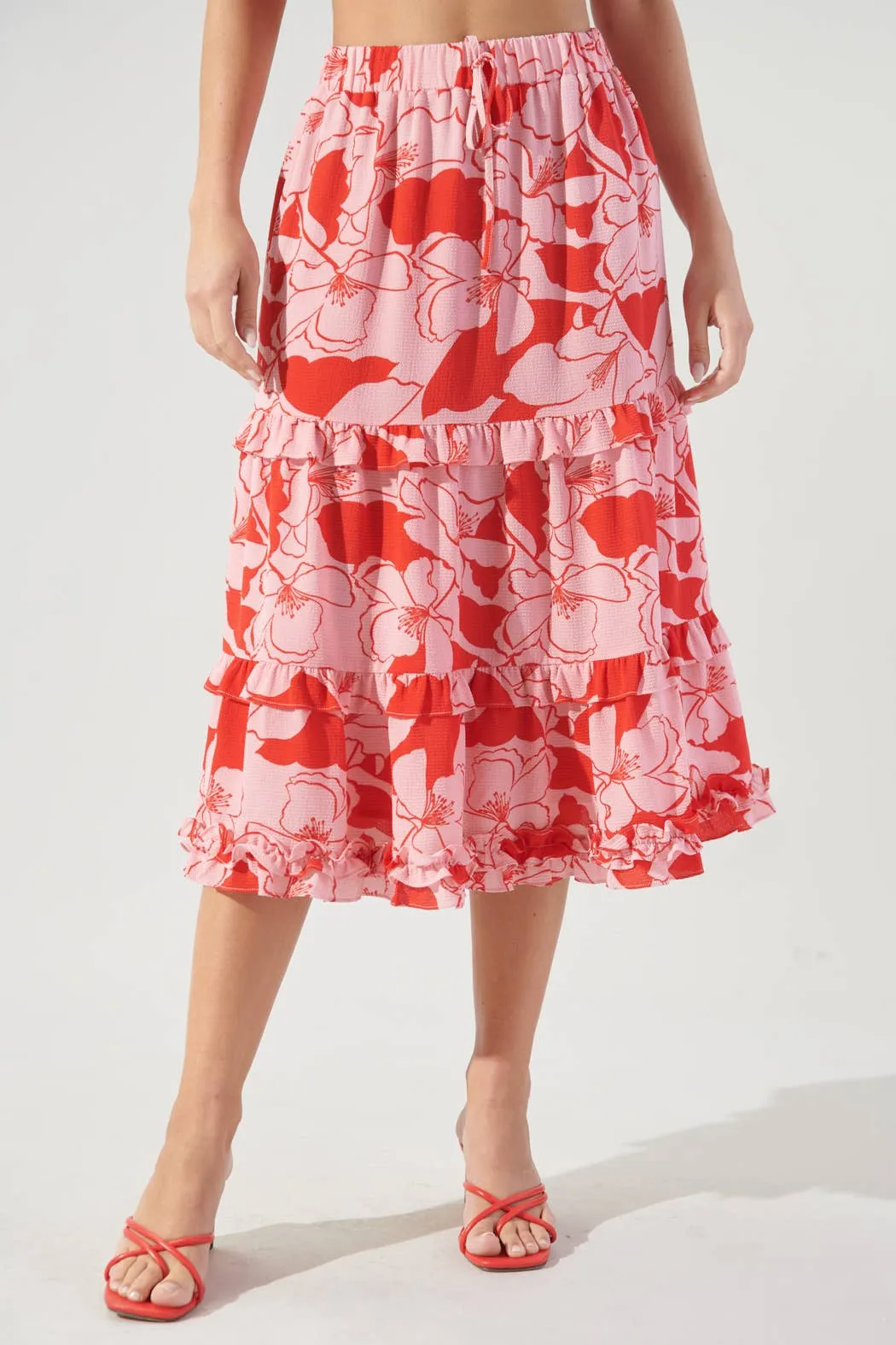 Caliente Pink Lemonade Layered Ruffle Midi Skirt by Sugarlips