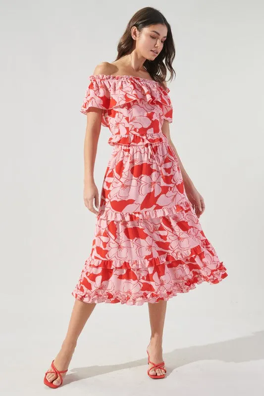 Caliente Pink Lemonade Layered Ruffle Midi Skirt by Sugarlips