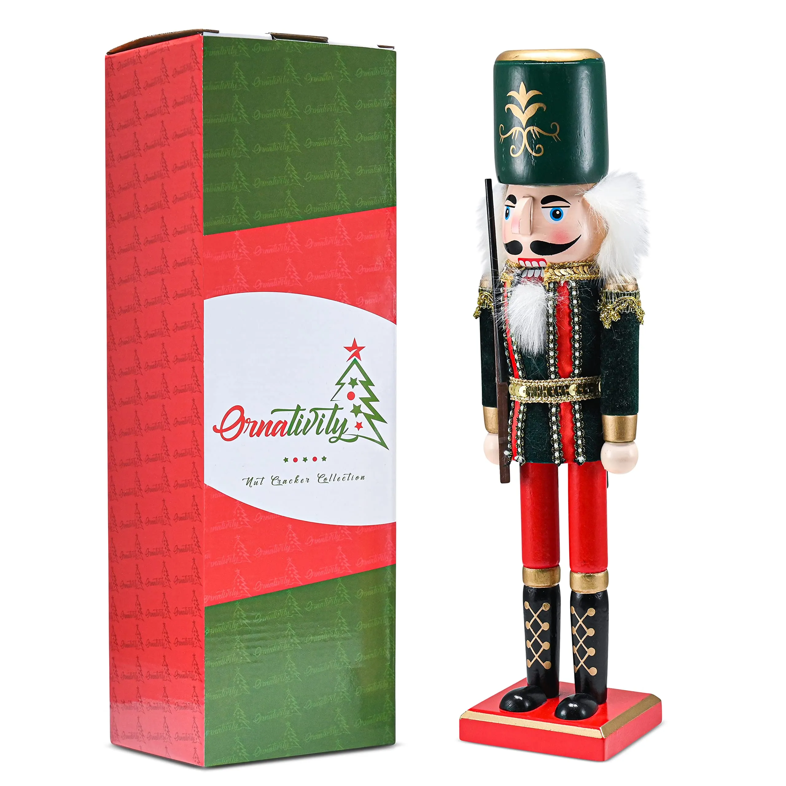 Christmas Toy Soldier Nutcracker – Red and Black Wooden Nutcracker Soldier with a Rifle Gun Xmas Themed Holiday Nut Cracker Doll Figure Decorations