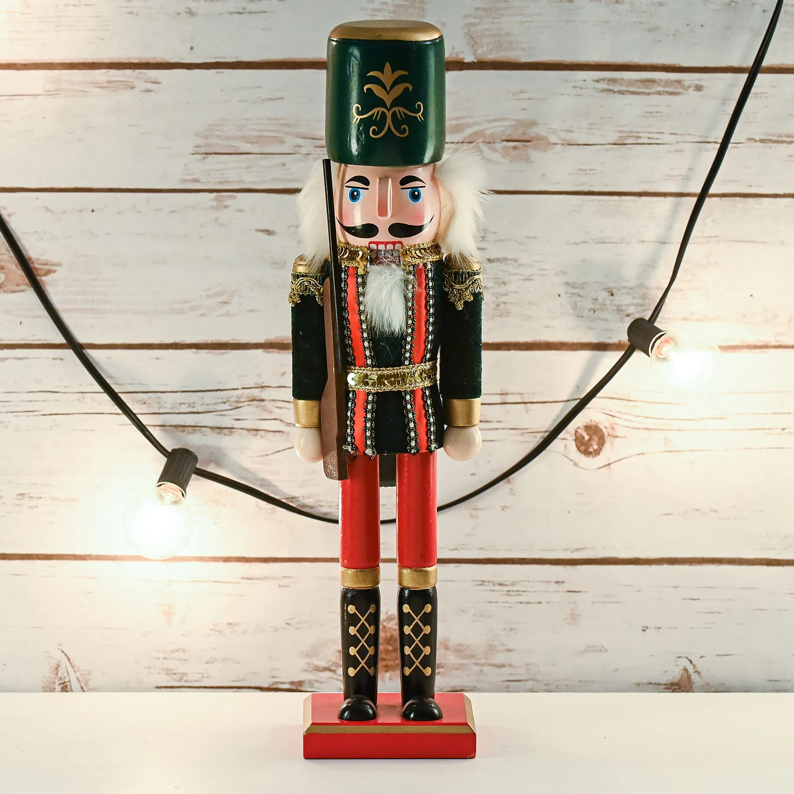 Christmas Toy Soldier Nutcracker – Red and Black Wooden Nutcracker Soldier with a Rifle Gun Xmas Themed Holiday Nut Cracker Doll Figure Decorations