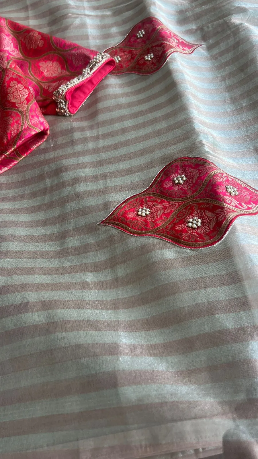 Copper stripped tissue saree with banarasi blouse