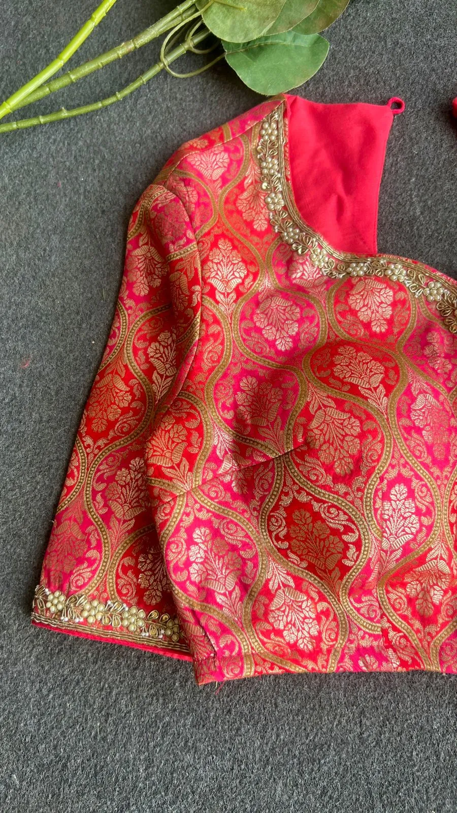 Copper stripped tissue saree with banarasi blouse