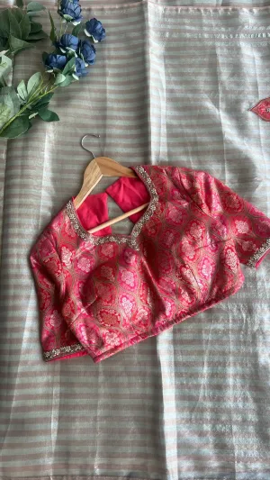 Copper stripped tissue saree with banarasi blouse