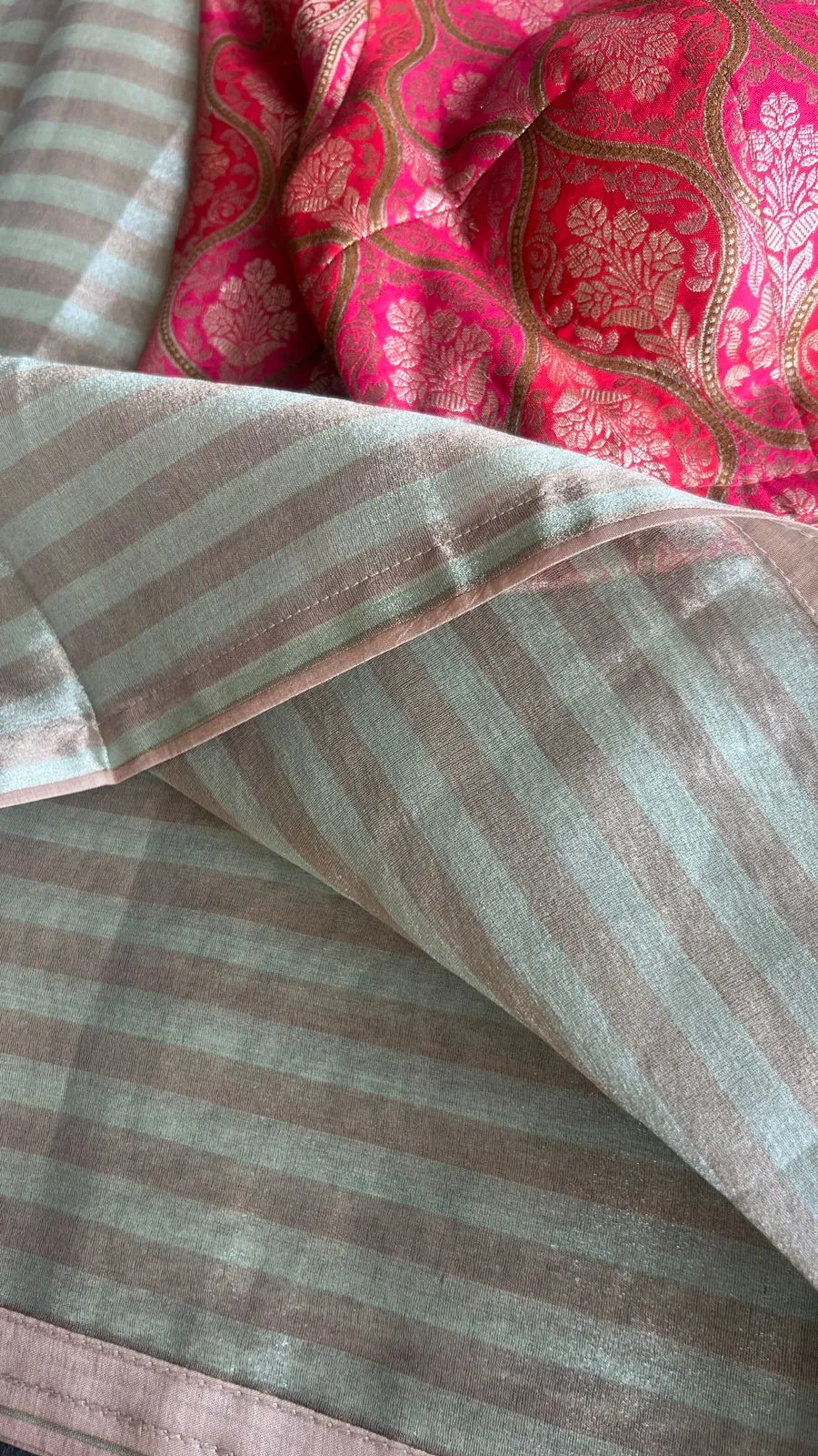 Copper stripped tissue saree with banarasi blouse