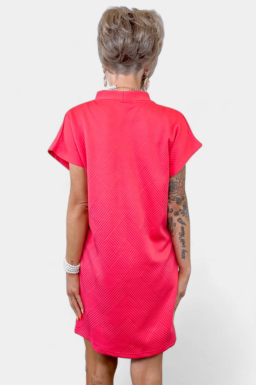 Coral Textured T-Shirt Dress