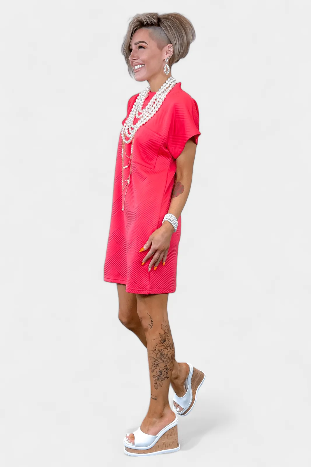 Coral Textured T-Shirt Dress