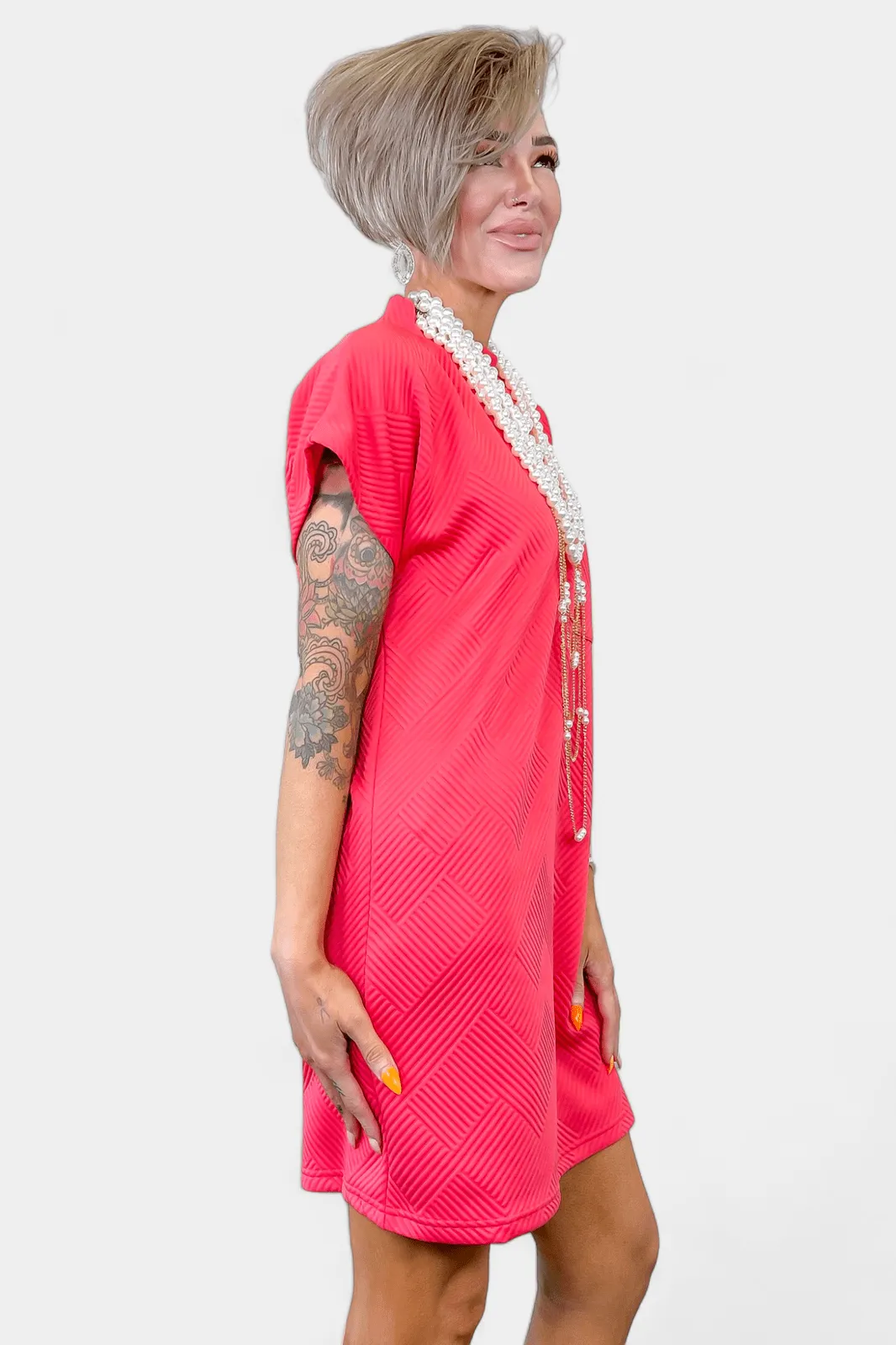 Coral Textured T-Shirt Dress