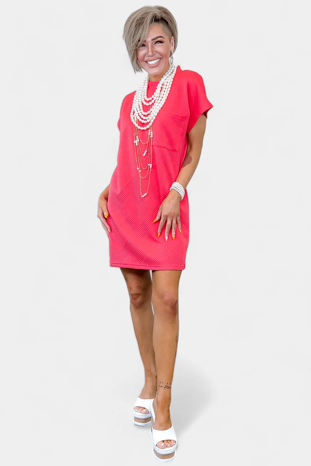 Coral Textured T-Shirt Dress