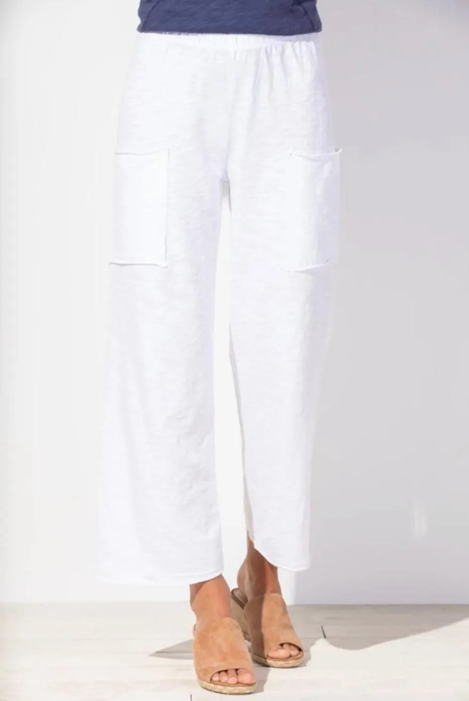 Cotton Slub Pocket Flood Pant in White