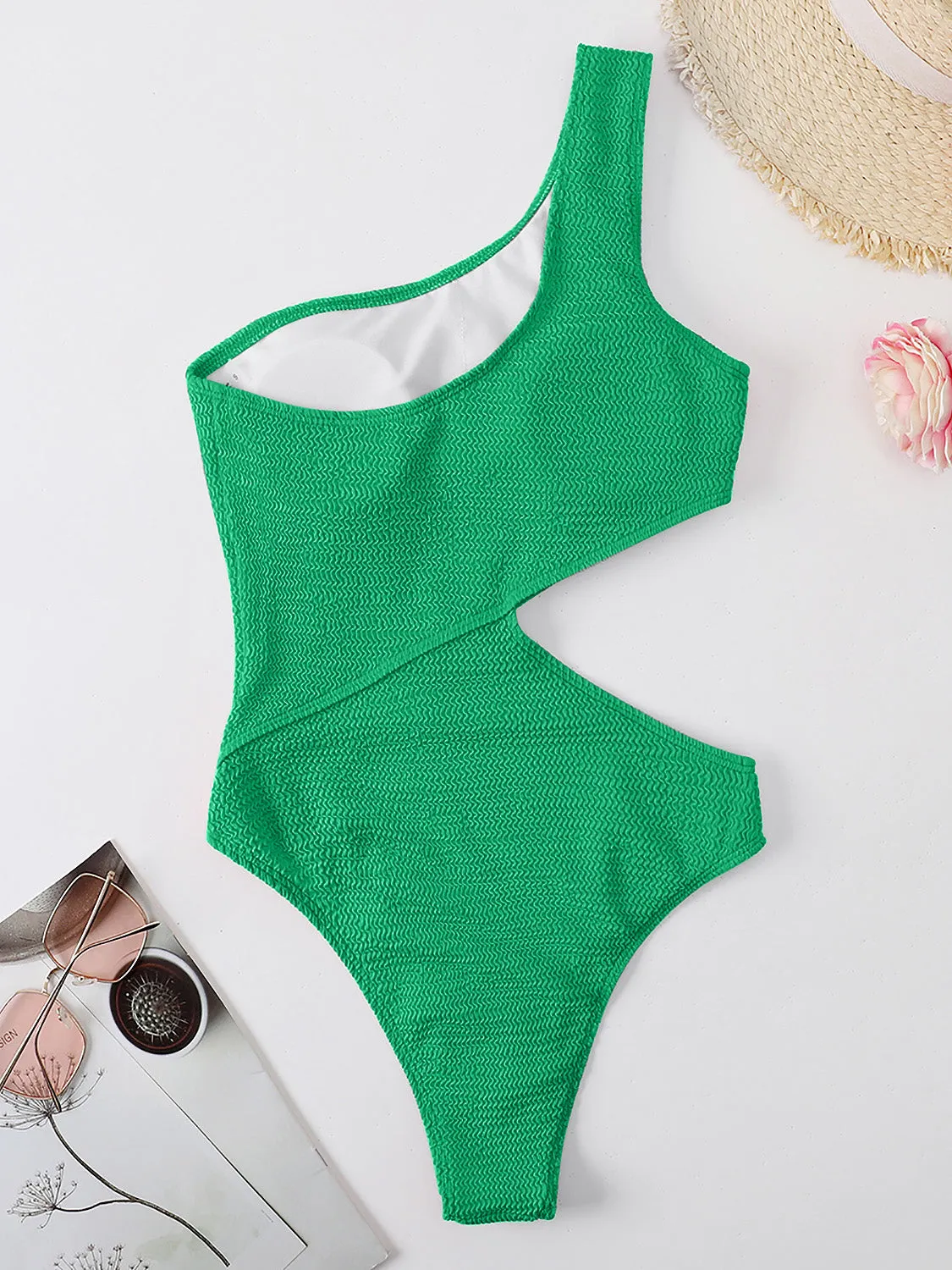 Cutout One Shoulder One-Piece Swimwear