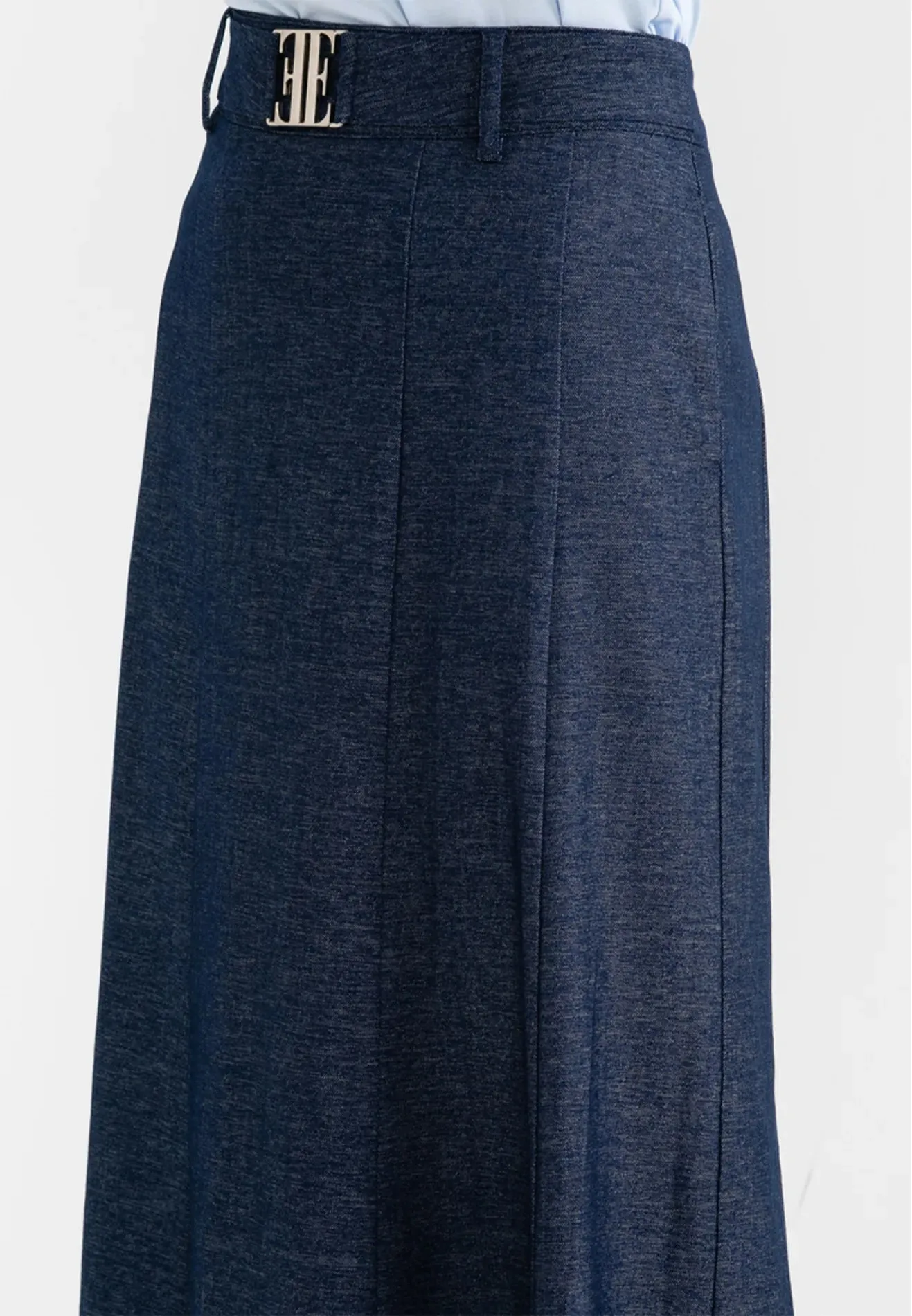 Denim Logo Belted Flare Maxi Skirt