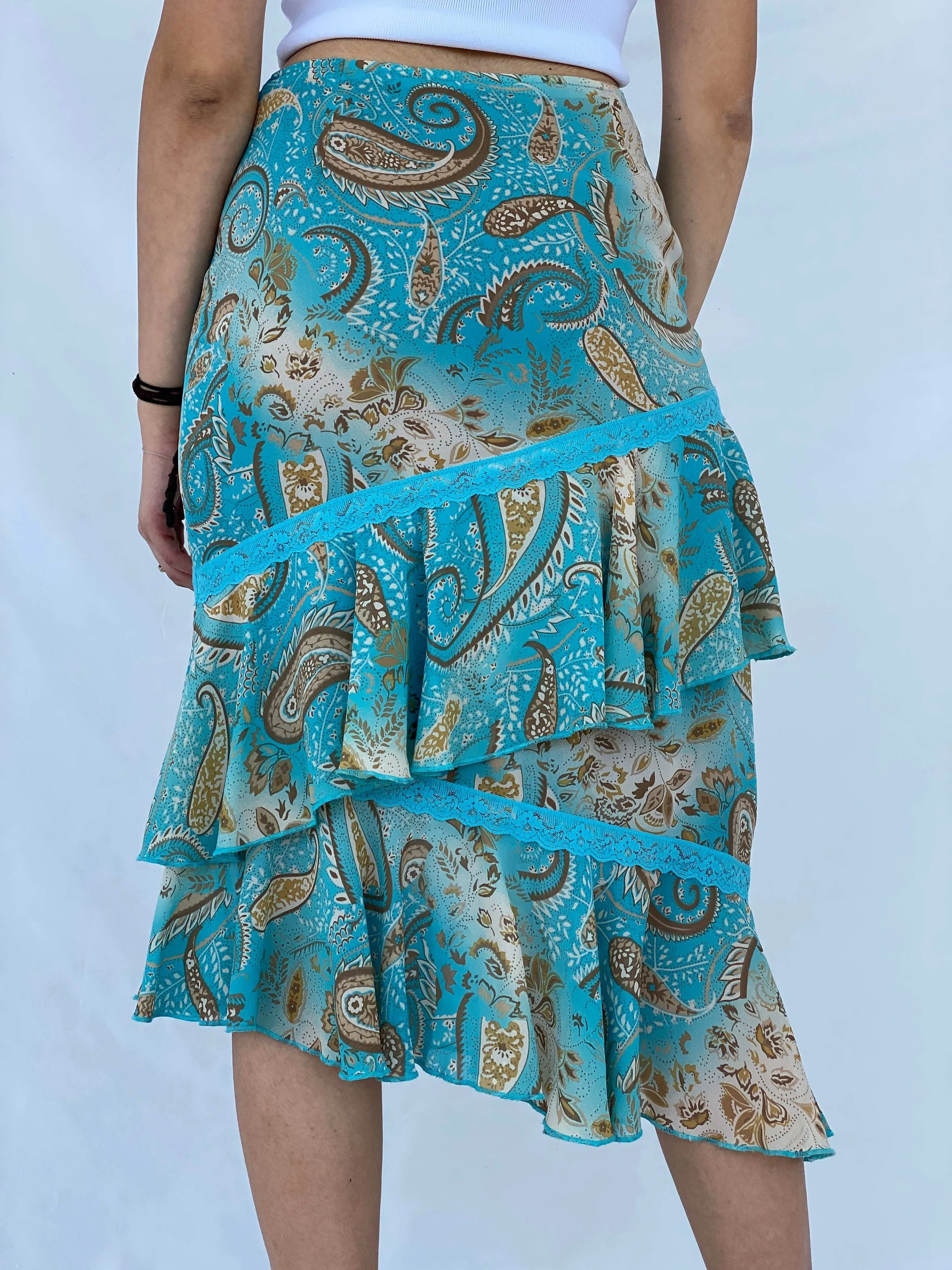 Dreamy Vintage Blue Layered Midi Skirt - Size M