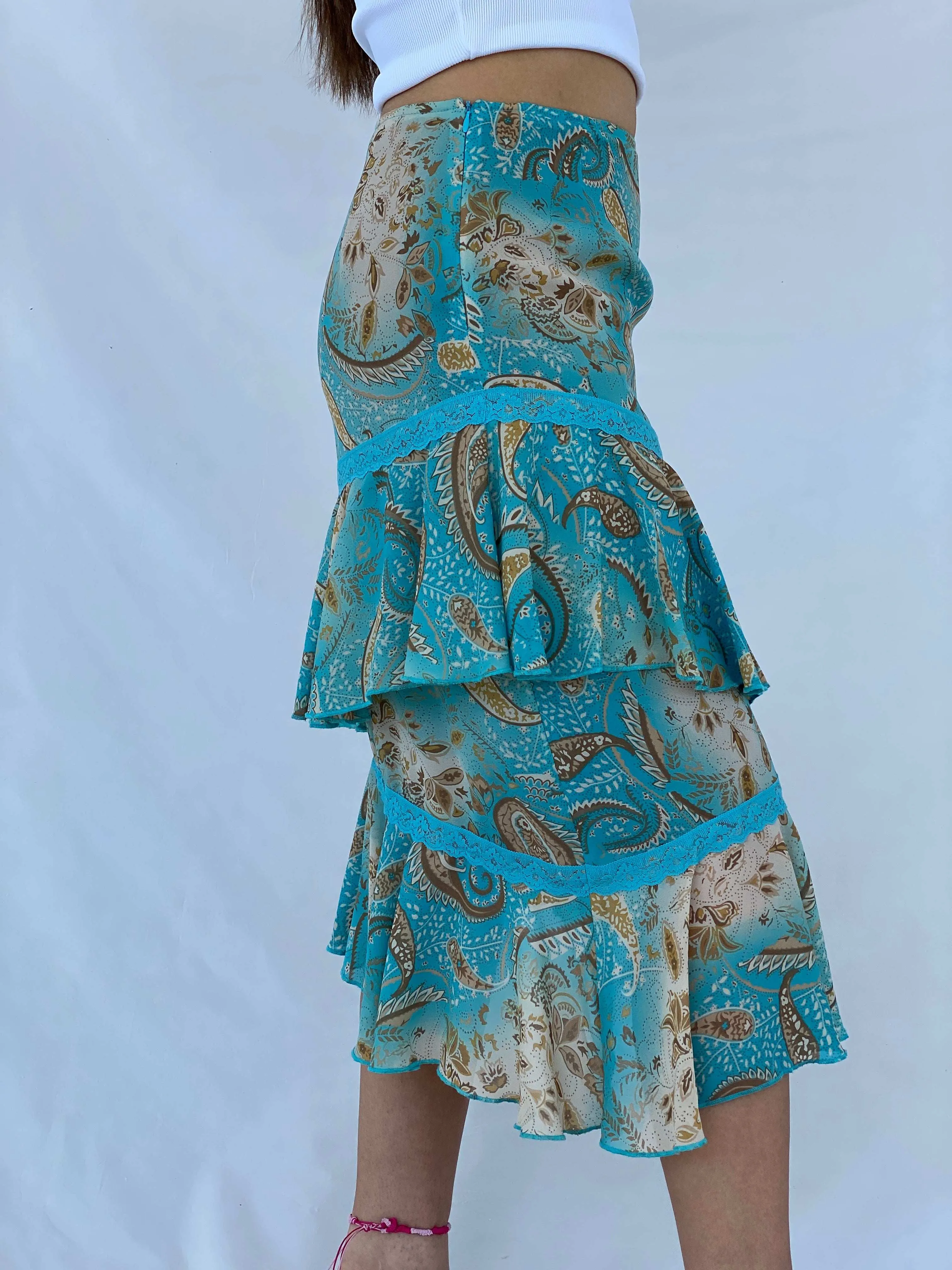 Dreamy Vintage Blue Layered Midi Skirt - Size M