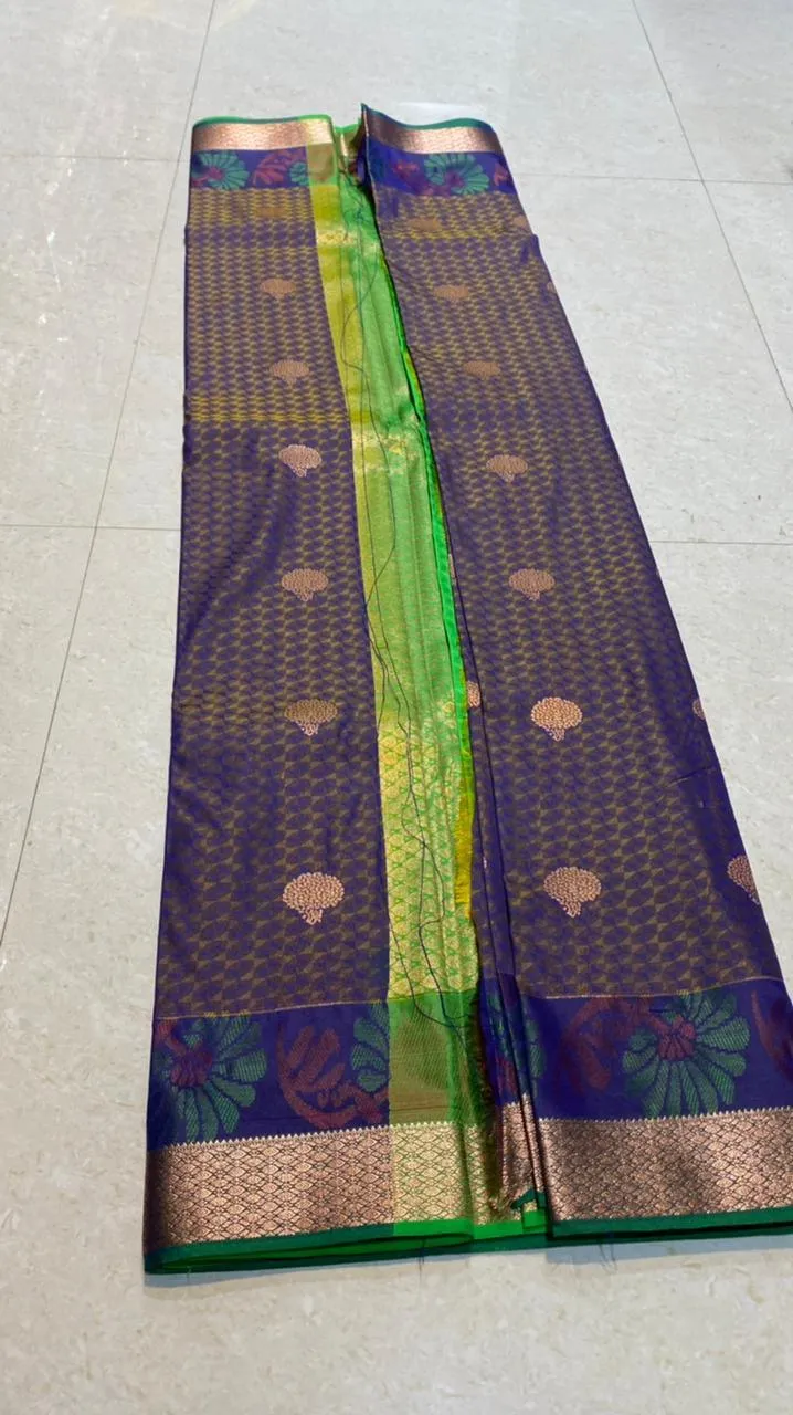 Dual shaded purple and green silk saree with blouse