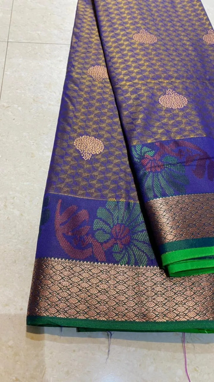 Dual shaded purple and green silk saree with blouse