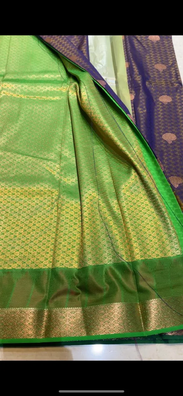 Dual shaded purple and green silk saree with blouse