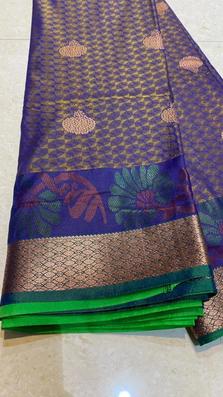 Dual shaded purple and green silk saree with blouse